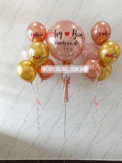 ลูกโป่ง วันครบรอบ Bubble ขนาด 24" กลิตเตอร์โรสโกล พร้อม ช่อลูกโป่ง ช่อ 5 ลูก 2 ช่อ พร้อม รูปภาพ ขนาด 3.5"x5" 1 รูป พร้อมตกแต่ง สามารถเปลี่ยนสีลูกโป่ง/เปลี่ยนข้อความ/เปลี่ยนขนาดได้