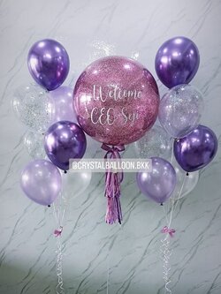 ลูกโป่ง แสดงความยินดี Bubble ขนาด 24" สีชมพู พร้อม ช่อลูกโป่ง ช่อ 7 ลูก 2 ช่อ,ลูกโป่งใส ใส่กลิตเตอร์ พร้อมตกเเต่ง สามารถเปลี่ยนสีลูกโป่ง/เปลี่ยนข้อความ/เปลี่ยนขนาดได้