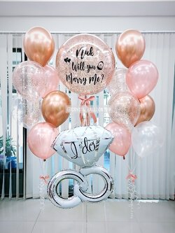 ลูกโป่ง Will You Marry Me? Bubble ขนาด 24" พร้อมตกแต่ง ช่อลูกโป่ง 7 ลูก 2 ช่อ,ลูกโป่งใส ใส่กลิตเตอร์ พร้อม ฟอยล์แหวนใหญ่ 1 ชิ้น สามารถเปลี่ยนสีลูกโป่ง/เปลี่ยนข้อความ/เปลี่ยนสี-ฟอยล์แหวน/เปลี่ยนขนาดได้