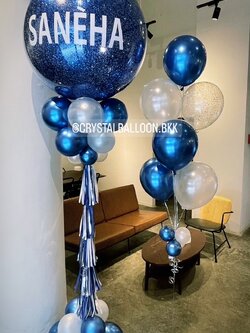 เสาลูกโป่ง เปิดร้าน Bubble 36" Theme น้ำเงิน พร้อมตกแต่ง ช่อลูกโป่ง 7 ลูก 1 ช่อ,ลูกโป่งใส ใส่กลิตเตอร์ สามารถเปลี่ยนสีลูกโป่ง/เปลี่ยนข้อความได้