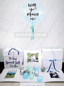 Surprise Box Will You Marry Me? กล่องเซอร์ไพรส์ขอแต่งงาน Theme สีฟ้า พร้อมตกแต่ง สามารถใส่รูปได้ 4 รูป สามารถเปลี่ยนสีลูกโป่ง/เปลี่ยนข้อความได้