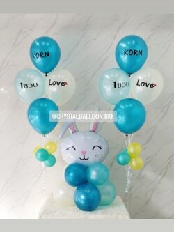 ลูกโป่ง วันเกิดเด็ก ฟอยล์หระต่าย ตั้งฐาน 1 ชิ้น พร้อม ช่อลูกโป่ง ช่อ 5 ลูก 2 ช่อ พร้อมตกแต่ง สามารถเปลี่ยนสีลูกโป่ง/เปลี่ยนข้อความ/เปลี่ยนสี-ฟอยล์ตกแต่งได้