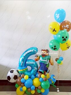 ลูกโป่ง วันเกิดเด็ก ฟอยล์ตัวเลข ขนาด 40" ตั้งฐาน 1 ชิ้น พร้อม ฟอยล์ฟุตบอล , ฟอยล์ไมน์คราฟต์ , ช่อลูกโป่ง ช่อ 7 ลูก 1 ช่อ Theme Minecraft พร้อมตกแต่ง สามารถเปลี่ยนสีลูกโป่ง/เปลี่ยนสี-ฟอยล์ตัวเลข/เปลี่ยนฟอยล์ตกแต่งได้