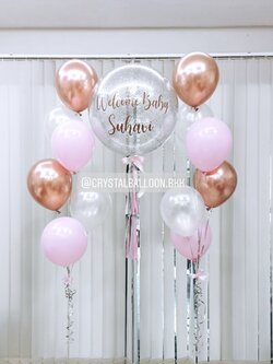 ลูกโป่ง Welcome Baby Bubble ขนาด 24" พร้อมตกแต่ง ช่อลูกโป่ง 6 ลูก 2 ช่อ สามารถเปลี่ยนสีลูกโป่ง/เปลี่ยนข้อความ/เปลี่ยนขนาดได้