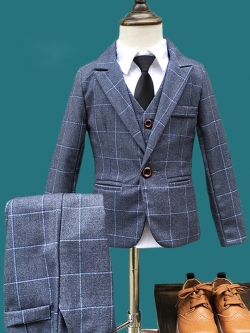 Pre-order ชุดสูทเด็กชาย สีเทาลายตาราง แบบเท่น่ารัก