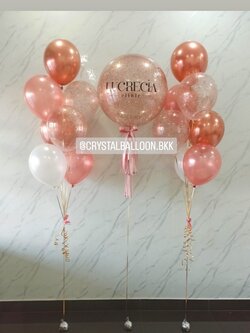 ลูกโป่ง เปิดร้าน Bubble ขนาด 24" กลิตเตอร์สีโรสโกล 1 ลูก พร้อม ช่อลูกโป่ง ช่อ 7 ลูก 2 ช่อ พร้อมตกแต่ง สามารถเปลี่ยนสีลูกโป่ง/เปลี่ยนข้อความ/เปลี่ยนขนาดได้