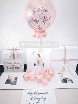 Surprise Box Will You Marry Me? กล่องเซอร์ไพรส์ขอแต่งงาน Bubble ขนาด 24'' Theme Rose Gold พร้อมตกแต่ง สามารถใส่รูปได้ 4 รูป สามารถเปลี่ยนสีลูกโป่ง/เปลี่ยนข้อความได้