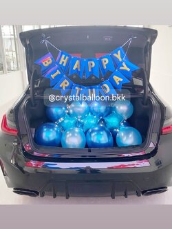 ลูกโป่ง วันเกิด Surprised ท้ายรถ พร้อม ไฟประดับ,ลูกโป่งโปรยพื้น 4 ลูก,ป้ายธง Happy Birthday 1 ชิ้น Theme สีน้ำเงิน พร้อมตกแต่ง สามารถเปลี่ยนสีลูกโป่ง/เปลี่ยนสี-ป้ายธงได้