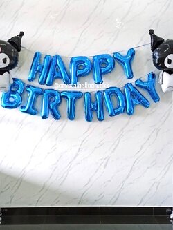 ฟอยล์ตัวอักษร ติดผนัง วันเกิด ฟอยล์ Happy Birthday ขนาด 16" สีน้ำเงิน 1 ชิ้น พร้อม ฟอยล์คุโรมิ 2 ชิ้น พร้อมตกแต่ง สามารถเปลี่ยนสี-ฟอยล์ตัวอักษร/เปลี่ยนสี-ฟอยล์ตัวเลขได้