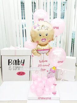 Surprise Box กล่องเซอร์ไพรส์ Welcome Baby เด็กหญิง พร้อมตกแต่ง ช่อลูกโป่ง 1 ช่อ,ฟอยล์เด็กทารก สามารถใส่รูปได้ 2 ใบ