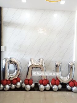 ลูกโป่ง เปิดงาน ฟอยล์ตัวอักษร ขนาด 40" สีเงิน ตั้งฐาน 3 ชิ้น พร้อมตกแต่ง สามารถเปลี่ยนสีลูกโป่ง/เปลี่ยนสี-ฟอยล์ตัวอักษรได้