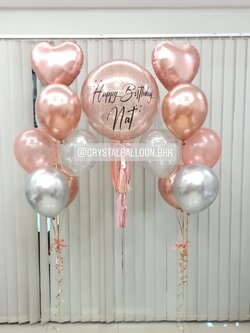ลูกโป่ง วันเกิด Bubble ขนาด 24" Theme สีโรสโกล-เงิน พร้อม ช่อลูกโป่งฟอยล์หัวใจ ขนาด 18" 2 ช่อ,ลูกโป่งใส ใส่กลิตเตอร์ พร้อมตกเเต่ง สามารถเปลี่ยนสีลูกโป่ง/เปลี่ยนข้อความ/เปลี่ยนขนาดได้