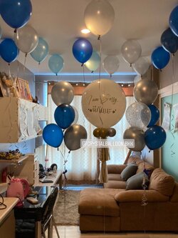 ลูกโป่ง ง้อแฟน ลูกโป่งยาง ขนาด 24" Theme สีขาว พร้อม ช่อลูกโป่ง ช่อ 5 ลูก 2 ช่อ,ลูกโป่งใส ใส่กลิตเตอร์,ลูกโป่งลอยฝ้า 15 ลูก พร้อมตกเเต่ง สามารถเปลี่ยนสีลูกโป่ง/เปลี่ยนข้อความ/เปลี่ยนขนาดได้