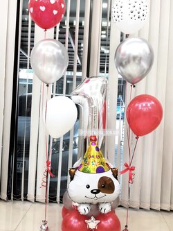 ลูกโป่ง วันเกิดสำหรับน้องสุนัขที่คุณรัก พร้อม ช่อลูกโป่ง 2 ช่อ,ฟอยล์ตัวเลข ขนาด 40" 1 ตัว พร้อมตกเเต่ง สามารถเปลี่ยนสีลูกโป่ง/เปลี่ยนสี-ฟอยล์ตัวเลข/เปลี่ยนฟอยล์การ์ตูนได้