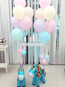 ลูกโป่ง วันเกิดเด็กหญิง 2 ช่อ โทนสี พาสเทล Theme Unicorn mini 2 ตัว พร้อมตกแต่ง สามารถเปลี่ยนสีลูกโป่ง/เปลี่ยนฟอยล์ตกแต่งได้