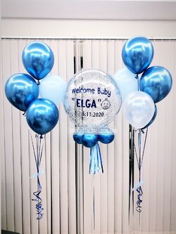 ลูกโป่ง Welcome Baby Bubble ขนาด 24" พร้อมตกแต่ง ช่อลูกโป่ง 5 ลูก 2 ช่อ สามารถเปลี่ยนสีลูกโป่ง/เปลี่ยนข้อความ/เปลี่ยนขนาดได้