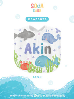 ผ้าซับน้ำลาย ใส่ชื่อได้ ลาย Into The Ocean รหัส DBA00022 #SOdAbaby