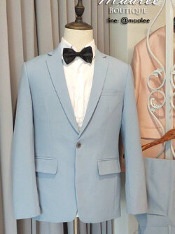 พร้อมเช่า สูทสีฟ้าพาสเทล Dusty Blue สูทเพื่อนเจ้าบ่าว ไม่มีเสื้อกั๊ก