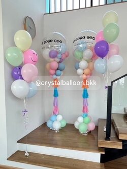 เสาลูกโป่ง เปิดงาน Bubble ขนาด 36" Theme พาสเทล 2 เสา พร้อมตกแต่ง ช่อลูกโป่ง 7 ลูก 2 ช่อ,ลูกโป่งยิ้ม 2 ลูก สามารถเปลี่ยนสีลูกโป่ง/เปลี่ยนข้อความได้
