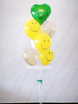 ลูกโป่ง แสดงความยินดี ช่อลูกโป่งฟอยล์หัวใจ ขนาด 18" พร้อมตกแต่ง ลูกโป่งใส ใส่กลิตเตอร์ สามารถเปลี่ยนสีลูกโป่ง/เปลี่ยนข้อความ/เปลี่ยนสี-ฟอยล์ตกแต่งได้