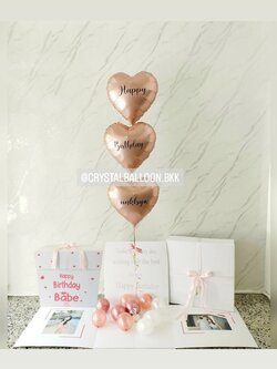 Happy Birthday Surprised Box กล่องเซอร์ไพรส์วันเกิด ฟอยล์หัวใจ ขนาด 18" 3 ชิ้น พร้อมตกแต่ง สามารถใส่รูปได้ 2 ใบ สามารถเปลี่ยนสีลูกโป่ง/เปลี่ยนข้อความ/เปลี่ยนสี-ฟอยล์ตกแต่งได้