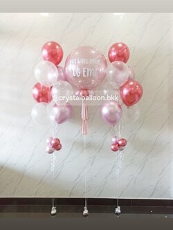 ลูกโป่ง เยี่ยมไข้ Bubble ขนาด 24" กลิตเตอร์สีชมพู 1 ลูก พร้อม ช่อลูกโป่ง ช่อ 7 ลูก 2 ช่อ พร้อมตกแต่ง สามารถเปลี่ยนสีลูกโป่ง/เปลี่ยนข้อความ/เปลี่ยนขนาดได้