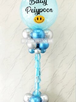 เสาลูกโป่ง วันเกิด Bubble ขนาด 36" กลิตเตอร์สีฟ้า 1 เสา พร้อมตกแต่ง สามารถเปลี่ยนสีลูกโป่ง/เปลี่ยนข้อความได้
