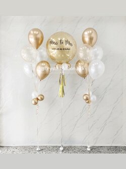 ลูกโป่ง Bride To Be Bubble ขนาด 24" กลิตเตอร์สีทอง 1 ลูก พร้อม ช่อลูกโป่ง ช่อ 5 ลูก 2 ช่อ พร้อมตกแต่ง สามารถเปลี่ยนสีลูกโป่ง/เปลี่ยนข้อความ/เปลี่ยนขนาดได้