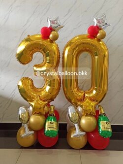 ลูกโป่ง วันเกิด ฟอยล์ตัวเลข ขนาด 40" ตั้งฐาน 2 ชิ้น สีทอง พร้อมตกแต่ง สามารถเปลี่ยนสีลูกโป่ง/เปลี่ยนสี-ฟอยล์ตัวเลข/เปลี่ยนฟอยล์ตกแต่งได้