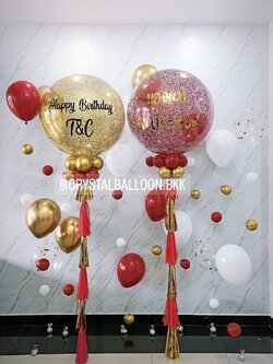 ลูกโป่ง วันเกิด Bubble ขนาด 36" 2 ลูก พร้อมตกแต่ง ลูกโป่งฟองอากาศ 8 เส้น สามารถเปลี่ยนสีลูกโป่ง/เปลี่ยนข้อความ/เปลี่ยนขนาดได้