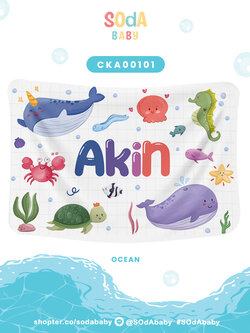 ผ้าห่มเด็ก ใส่ชื่อได้ ลาย Aquatic รหัส CKA00101 #SOdAbaby #CollectionOCEAN
