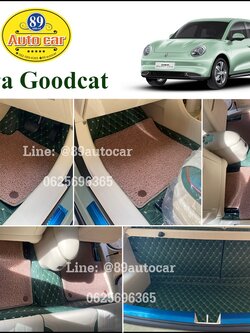 พรมปูพื้นรถยนต์ Ora Goodcat ปูพรมVVIP ด้ายคู่ สีเขียวด้ายทอง + ไวนิลดักฝุ่นสีครีม