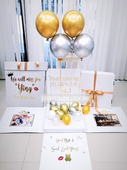 Happy Birthday Surprise Box Theme สีเงิน - ทอง พร้อมตกแต่ง ลูกโป่งโครเมียม 4 ลูก,สามารถใส่รูปได้ 2 ใบ สามารถเปลี่ยนสีลูกโป่ง/เปลี่ยนข้อความได้