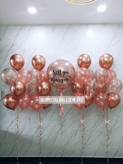 ลูกโป่ง Will You Marry Me? Bubble ขนาด 24" Theme โรสโกล พร้อมตกแต่ง ช่อลูกโป่ง 7 ลูก 4 ช่อ,ลูกโป่งใส ใส่กลิตเตอร์ สามารถเปลี่ยนสีลูกโป่ง/เปลี่ยนข้อความ/เปลี่ยนขนาดได้