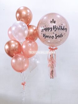 ลูกโป่ง วันเกิด Bubble 24" Theme สีโรสโกลด์ พร้อม ช่อลูกโป่ง ช่อ 9 ลูก 1 ช่อ พร้อมตกเเต่ง สามารถเปลี่ยนสีลูกโป่ง/เปลี่ยนข้อความ/เปลี่ยนขนาดได้