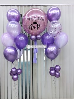 ลูกโป่ง วันเกิด Bubble ขนาด 24" สีม่วง พร้อม ช่อลูกโป่ง ช่อ 7 ลูก 2 ช่อ,ลูกโป่งใส ใส่ Confetti,ลูกโป่งลายหิน USA 2 ลูก พร้อมตกเเต่ง สามารถเปลี่ยนสีลูกโป่ง/เปลี่ยนข้อความ/เปลี่ยนขนาดได้