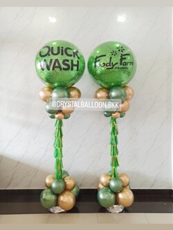 เสาลูกโป่ง เปิดร้าน Bubble ขนาด 36" กลิตเตอร์สีเขียว 2 เสา พร้อมตกแต่ง สามารถเปลี่ยนสีลูกโป่ง/เปลี่ยนข้อความได้