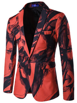 พร้อมเช่า เสื้อสูทชาย สีแดงดำ พิมพ์ลายหินอ่อน กับกางเกงสแลคดำ