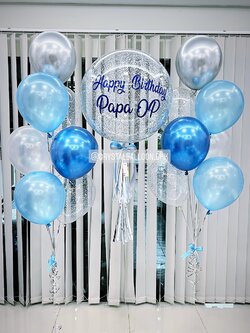 ลูกโป่ง วันเกิด Bubble ขนาด 24" Theme สีฟ้า พร้อม ช่อลูกโป่ง ช่อ 7 ลูก 2 ช่อ,ลูกโป่งใส ใส่กลิตเตอร์ พร้อมตกเเต่ง สามารถเปลี่ยนสีลูกโป่ง/เปลี่ยนข้อความ/เปลี่ยนขนาดได้