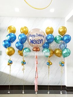 ลูกโป่ง วันเกิด Bubble ขนาด 36" พร้อมตกแต่ง ช่อลูกโป่งโครเมี่ยม 7 ลูก 4 ช่อ,ลูกโป่งใส ใส่ กลิตเตอร์ สามารถเปลี่ยนสีลูกโป่ง/เปลี่ยนข้อความ/เปลี่ยนขนาดได้