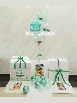 Happy Birthday Surprised Box กล่องเซอร์ไพรส์วันเกิด ช่อลูกโป่ง 4 ลูก พร้อมตกแต่ง สามารถใส่รูปได้ 3 ใบ สามารถเปลี่ยนสีลูกโป่ง/เปลี่ยนสีข้อความได้