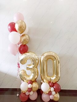 ลูกโป่งวันเกิด ฟอยล์ตัวเลข ขนาด 40" สีเงิน 2 ชิ้น พร้อม ช่อลูกโป่ง ช่อ 9 ลูก 1 ช่อ Theme แดง - ชมพู พร้อมตกแต่ง สามารถเปลี่ยนสีลูกโป่ง/เปลี่ยนสี-ฟอยล์ตัวอักษรได้