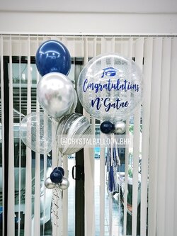 ลูกโป่ง รับปริญญา Bubble ขนาด 24" Theme Dark Blue พร้อม ช่อลูกโป่ง ช่อ 5 ลูก 1 ลูก,ลูกโป่ง ลายหิน USA 1 ลูก พร้อมตกเเต่ง สามารถเปลี่ยนสีลูกโป่ง/เปลี่ยนข้อความ/เปลี่ยนขนาดได้