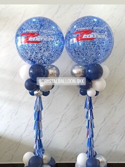 เสาลูกโป่ง เปิดงาน Bubble ขนาด 36" กลิตเตอร์สีน้ำเงิน 2 เสา พร้อมตกแต่ง สามารถเปลี่ยนสีลูกโป่ง/เปลี่ยนข้อความได้