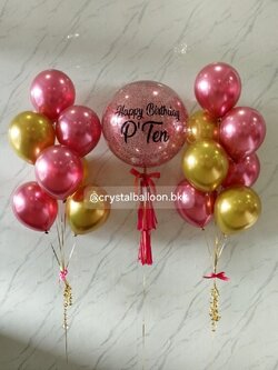 ลูกโป่ง วันเกิด Bubble ขนาด 24" กลิตเตอร์สีแดง พร้อม ลูกโป่งช่อ 7 ลูก 2 ช่อ พร้อมตกแต่ง สามารถเปลี่ยนสีลูกโป่ง/้เปลี่ยนข้อความ/เปลี่ยนขนาดลูกโป่งได้
