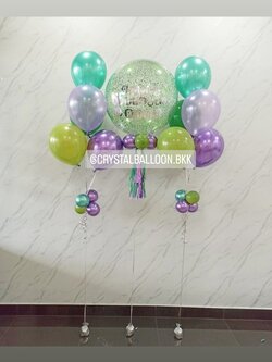 ลูกโป่ง วันเกิด Bubble ขนาด 24" กลิตเตอร์สีเขียว พร้อม ช่อลูกโป่ง ช่อ 5 ลูก 2 ช่อ พร้อมตกแต่ง สามารถเปลี่ยนสีลูกโป่ง/เปลี่ยนข้อความ/เปลี่ยนขนาดได้