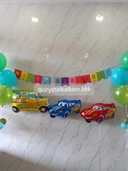 ลูกโป่ง วันเกิด ช่อลูกโป่ง ช่อ 5 ลูก 2 ช่อ โทนสีเขียว พร้อม ป้ายธง Happy Birthday หลากสี 1 ชิ้น,ฟอยล์รถ 3 ชิ้น พร้อมตกแต่ง สามารถเปลี่ยนสีลูกโป่ง/เปลี่ยนสี-ป้ายธง/เปลี่ยนสี-ฟอยล์ตัวเลข/เปลี่ยนฟอยล์ตกแต่งได้