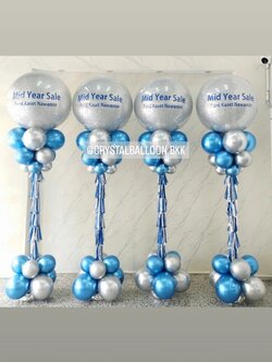 เสาลูกโป่ง เปิดงาน Bubble ขนาด 36" กลิตเตอร์สีเงิน 4 เสา พร้อมตกแต่ง สามารถเปลี่ยนสีลูกโป่ง/เปลี่ยนข้อความได้