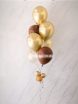 ลูกโป่ง แสดงความยินดี ช่อลูกโป่ง 7 ลูก 1 ช่อ โทนสีน้ำตาล-ทอง พร้อมตกแต่ง ลูกโป่งใส ใส่กลิตเตอร์ สามารถเปลี่ยนสีลูกโป่งได้