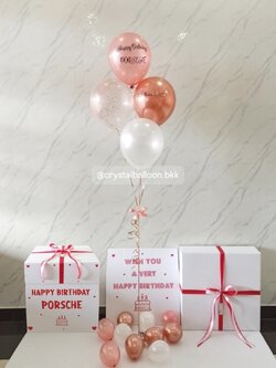 Happy Birthday Surprised Box กล่องเซอร์ไพรส์วันเกิด พร้อม ลูกโป่ง 4 ลูก พร้อมตกเเต่ง สามารถใส่รูปได้ 2 ใบ สามารถเปลี่ยนสีลูกโป่ง/เปลี่ยนสีข้อความได้